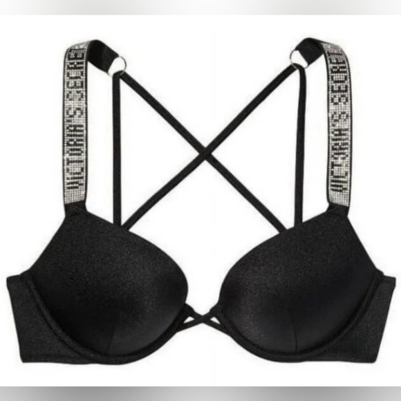 38C 36D 36DD Victoria's Secret Swim Shine Strap Bombshell Bikini Top Black